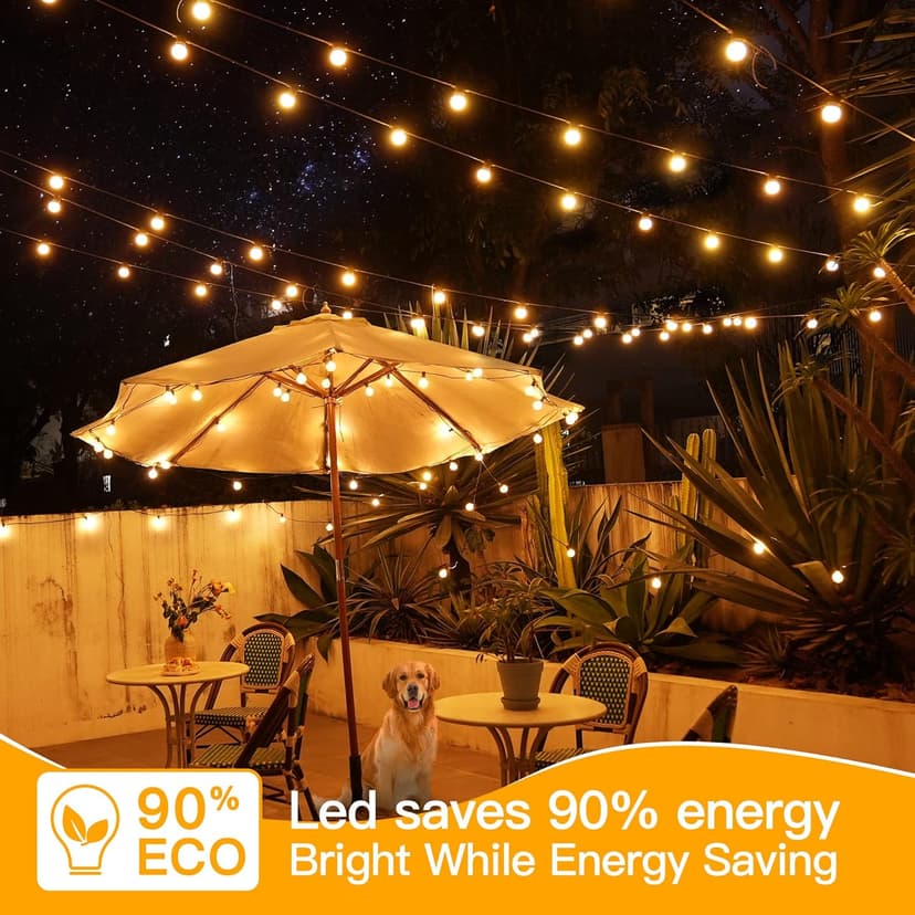 Ollny 25FT Outdoor String Lights, Waterproof Connectable Shatterproof Outside Light with 13 Edison + 1 Spare LED Bulbs Plug in, Patio Lights for Indoor Balcony Porch Camping Deck