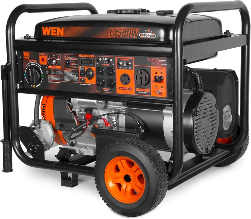 WEN 14,500-Watt 120V/240V Tri-Fuel Generator for Gas, Propane, and Natural Gas, Transfer-Switch Ready with Electric Start, Wheel Kit, and CO Watchdog (TF1450X)