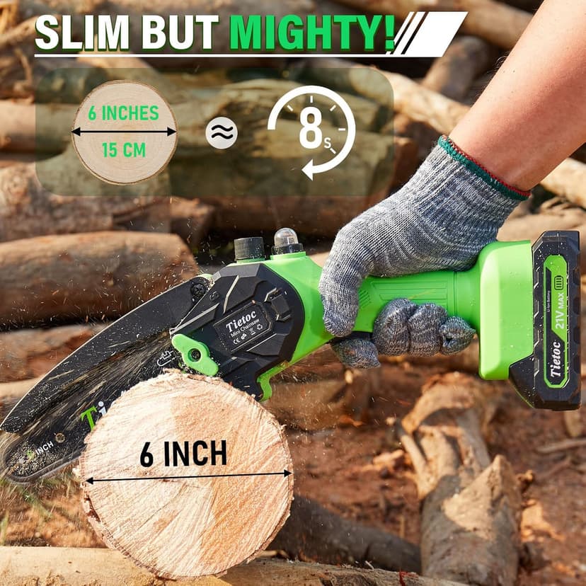 Tietoc Chainsaw 6 Inch Mini Electric Chainsaw Cordless Battery Powered, Hand Held Saw for Wood/Trees Trimming, Tools for Household and Garden, Chain Saw Gift for Men Dad Husband Fathers Gardener 2025