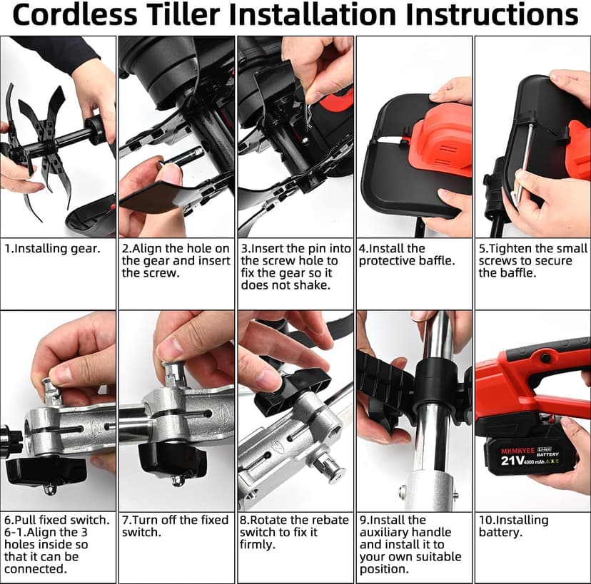 21v Cordless Tiller Cultivator, 300 RPM Tiller Has Battery Capacity Display with 4.0 Ah Battery, 11 in Tilling Width, 8 in Depth Rototiller for Lawn/Gardening/Soil Cultivation by MKMKYEE