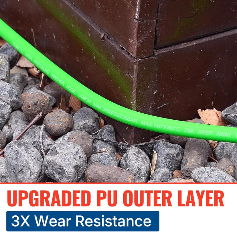 YAMATIC Upgraded Flexible Pressure Washer Hose 50 FT 3400 PSI, 1/4" Wear & Kink Resistant Power Washer Hose with Heat Protect Sleeve, Durable Replacement Hose for Uberflex Flexzilla Ryobi