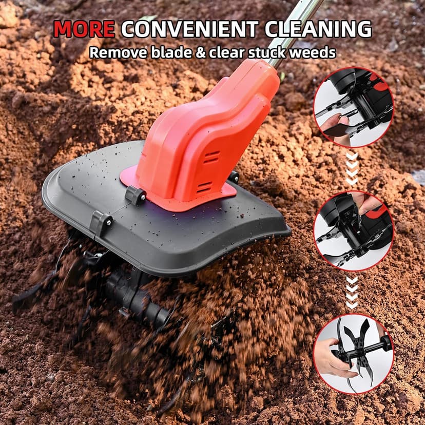 21v Cordless Tiller Cultivator, 300 RPM Tiller Has Battery Capacity Display with 4.0 Ah Battery, 11 in Tilling Width, 8 in Depth Rototiller for Lawn/Gardening/Soil Cultivation by MKMKYEE