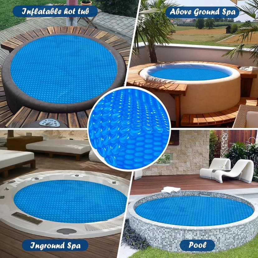 Hot Tub Spa Solar Bubble Cover Blanket for Round Inflatable Hot Tub Spa Pool Thermal Insulation Floating Bubble Wrap Covers (6 Ft)