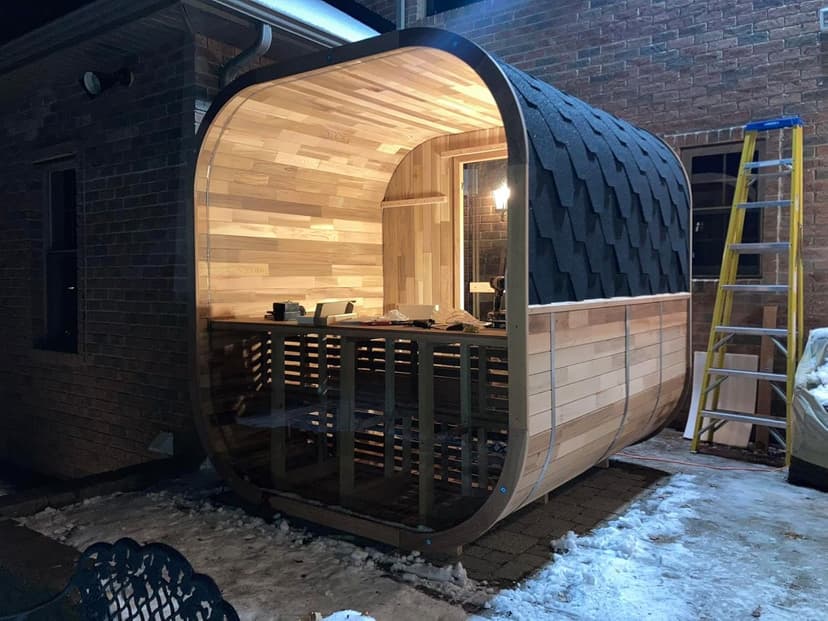 Customize Luxury Outdoor Sauna 6-10 Person, Canadian Hemlock, Red Cedar Sauna, Porch Option, Glass Window Option, Wood Burning Stove or Harvia Heater with Rocks, Extra Large Backyard Saunas (0-195 °F)