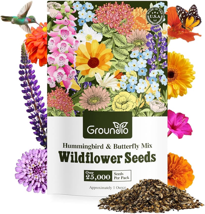 Wildflower Seeds Hummingbird and Butterfly Mix 1 Ounce, No Filler, 24 Varieties Flowers Seeds to Plant Outside, Annual Perennial, Bulk Resealable Package