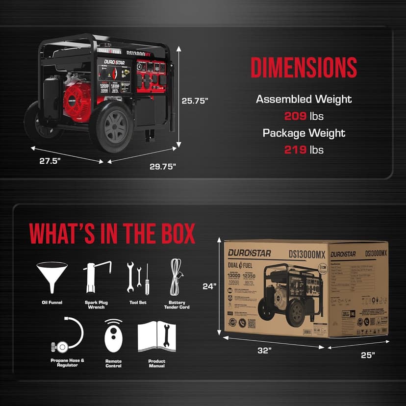 DS13000MX 13,000-Watt 500cc Dual Fuel Portable Generator