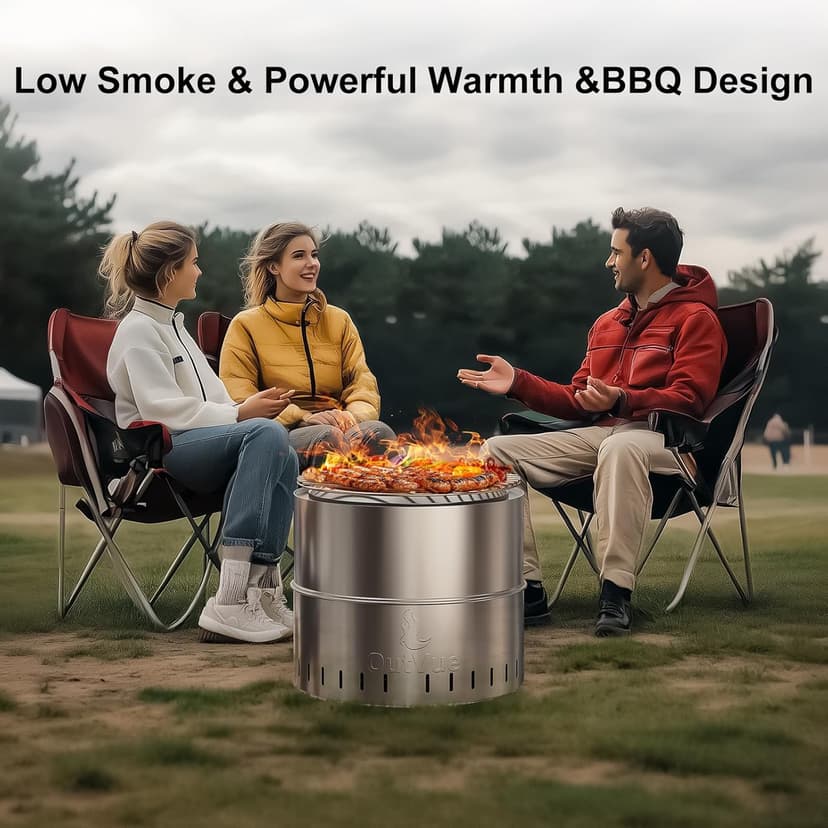 15.5 inch Stainless Steel Smokeless Fire Pit with Tote Bag, Outdoor Smokeless Firepit, Wood Burning Fire Pits for Camping, Bonfire, Low Smoke Firepit for Outside (Vertical Hole)