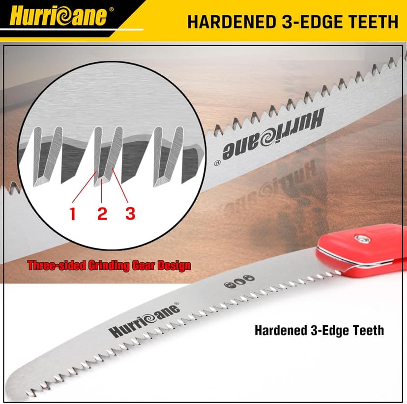 HURRICANE Folding Hand Saw, 10 Inch Pruning Saw, Hand Saw for Wood Cutting, Camping Tree Saw with SK5 Curved Blade, Triple-cut Razor Teeth, Outdoor Portable Saw for Tree Trimming, Gardening, Hiking