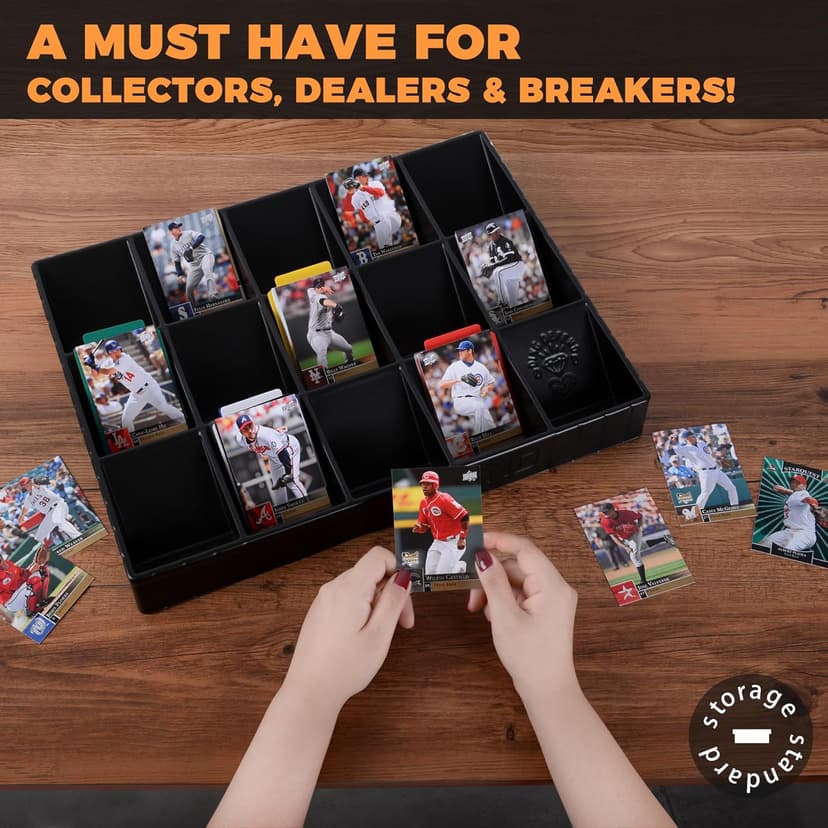 2 Pack Card Sorting Tray - Stackable Trading Cards Organizer, 15-Compartment Playing Organizing Tool - Sorter for Raw, Sleeved and Toploaders, Includes Label Dividers