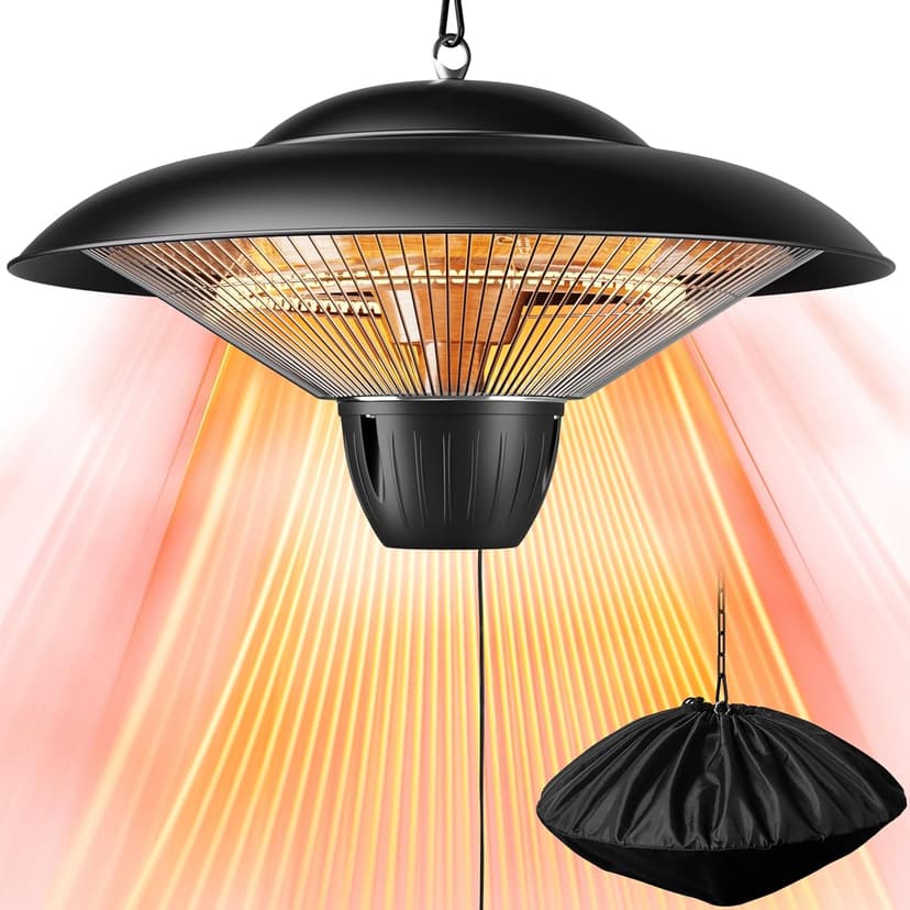 Outdoor Patio Heater, 1500W Electric Hanging Ceiling Mounted Heater for Balcony, Infrared Heater for Courtyard, Garage, Overheat Tip-Over Protection, Waterproof, Adjustable Height, Black