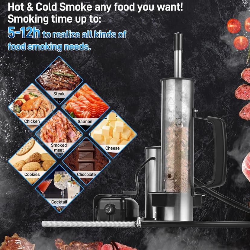 Outdoor Smoke Generator, Smoke Tube for Pellet Smoker, Stainless Steel Pellet Smoker Tube, Hot/Cold Smoker with Air Pump, Smoker Accessories, Portable Electric Smokers Grill Add Wood to produce smoke