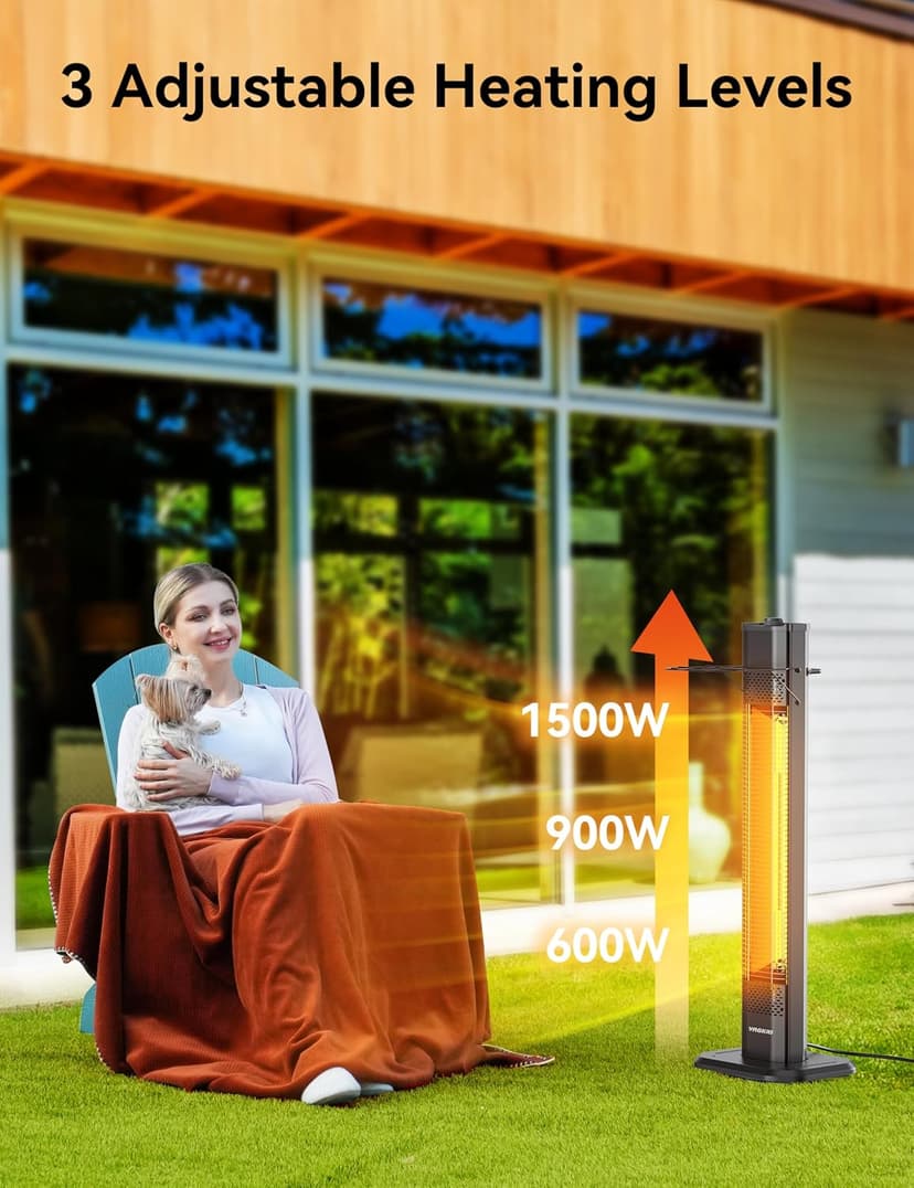 VAGKRI Outdoor Infrared Heater, 1500W 36inch Electric Heater with 3 Heating Levels, Tip-Over & Overheat Protection, IPX5 Waterproof Tower Space Heater for Patio Backyard Garage Restaurant Home