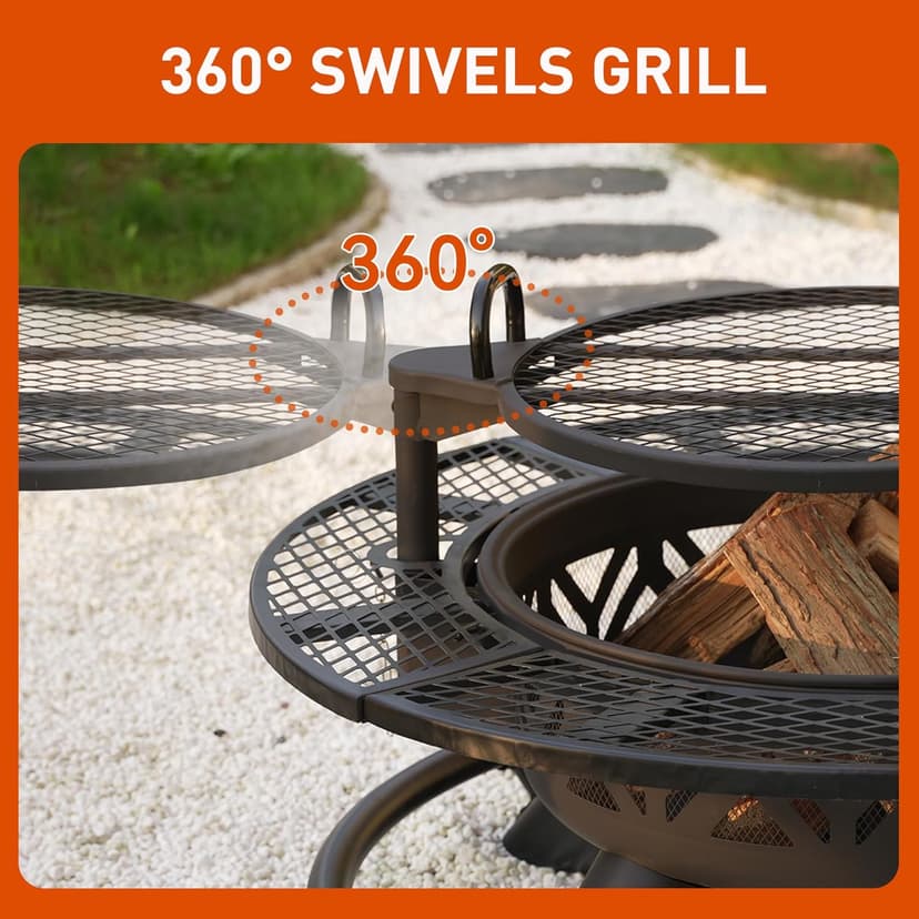 Red Mountain Valley 47" Outdoor Fire Pit with Adjustable Grill,2-in-1 Metal Outdoor Fireplaces, Large Patio Wood Burning Fire Pits for Outside, Ideal for Backyard, Patio, Party