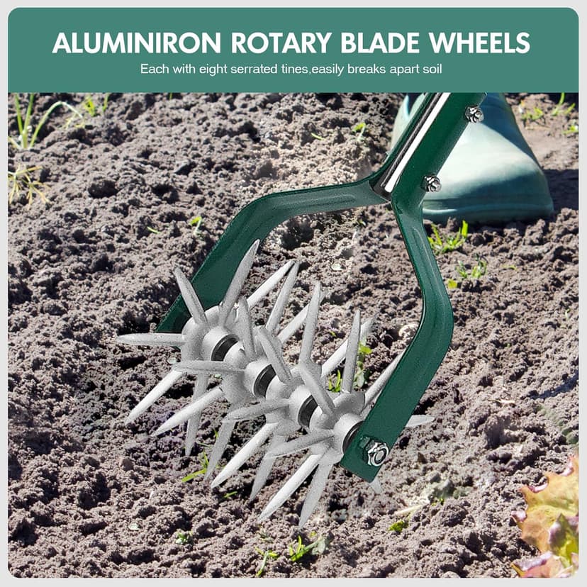 Rotary Cultivator Tiller Adjustable S/S Handle Rotary Tiller with Detachable Solid Metal Tines Garden Cultivator Lawn Tiller and Manual Tiller for Loosing and Mixing Soil