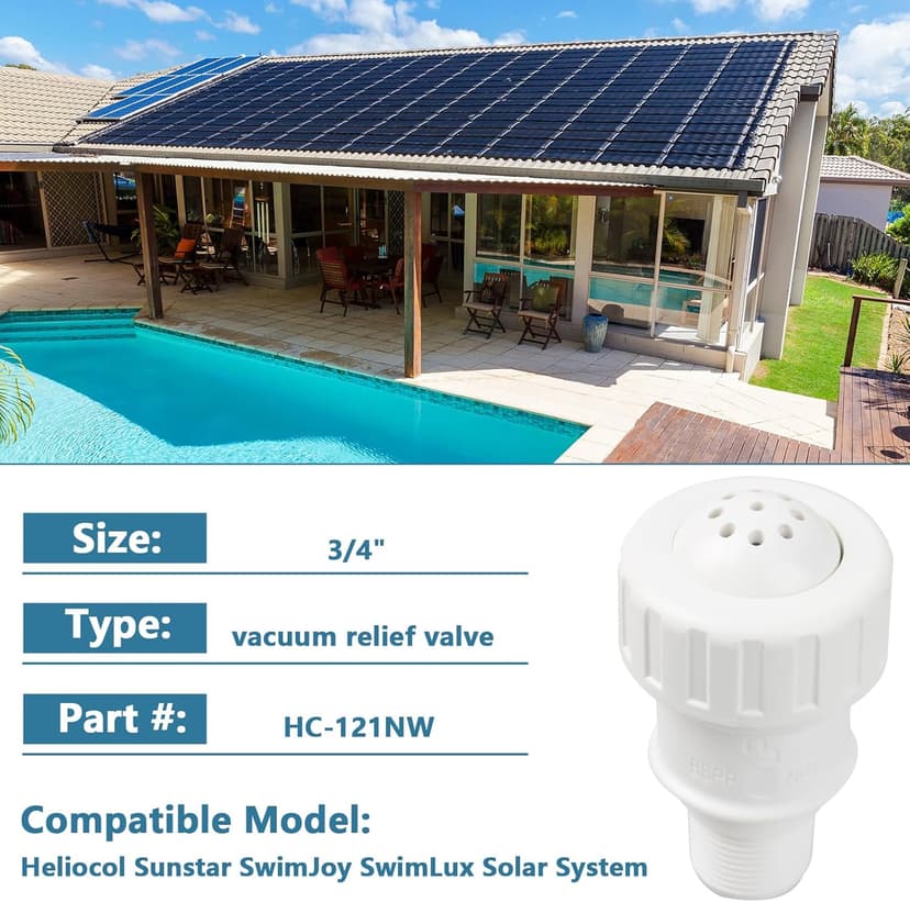 3/4" Vacuum Relief Valve Fixes Pool Solar System Pool Heating System Water Leakeage Compatible with Heliocol Sunstar SwimJoy SwimLux Solar Panels Heater