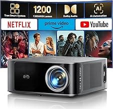 [1200 ANSI/Netflix-Licensed/36W Dolby Audio] Smart Projector with WiFi 6 and 2-Way Bluetooth, Auto Focus & Keystone, TOPTRO X9 4K Supported Outdoor Movie Projector, Gray