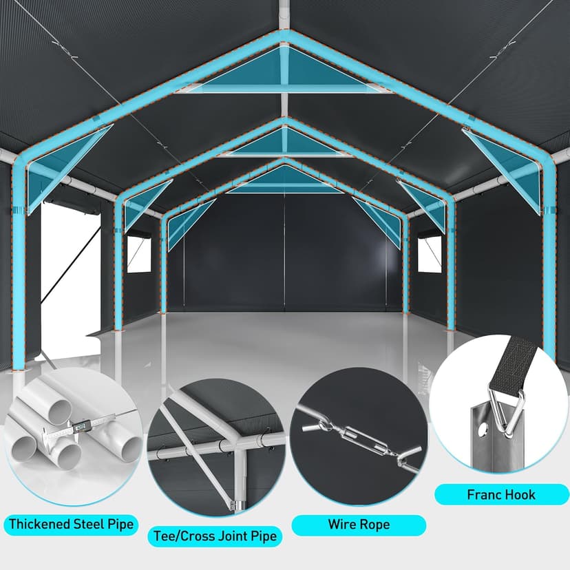Bepatio Carport, 2 Car 20 x 20 Heavy Duty Metal Carport, Extra Large Car Port with Side-Opening Doors & Roll-Up Windows, All Weather Outdoor Portable Garage