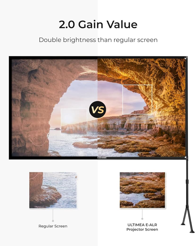 ULTIMEA E-ALR Projector Screen with Stand, 2.0 Gain Value Outdoor Projector Screen, 120 inch Portable Projection Screen, 80% ALR Screen, 4K Full HD Movie Screen for Home Theater, Photon 120 with Stand