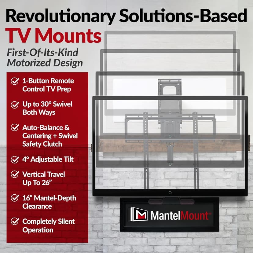 MantelMount MM815 Motorized Remote Control Pull Down TV Mount with Automated Swivel | Above Fireplace Mount for TVs 45"-90" Up to 115 lbs | RF Remote Control & Favorite Memory Positions