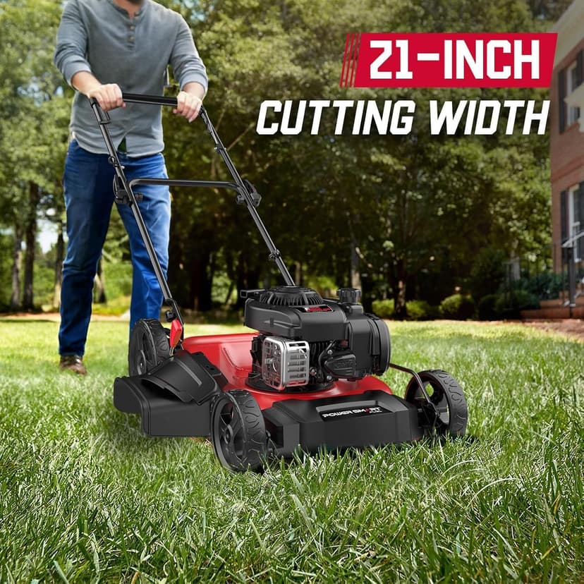 PowerSmart 21" 2-in-1 Push Lawn Mower, 125cc Engine, Adjustable Cutting Height, Lightweight, Easy Assembly