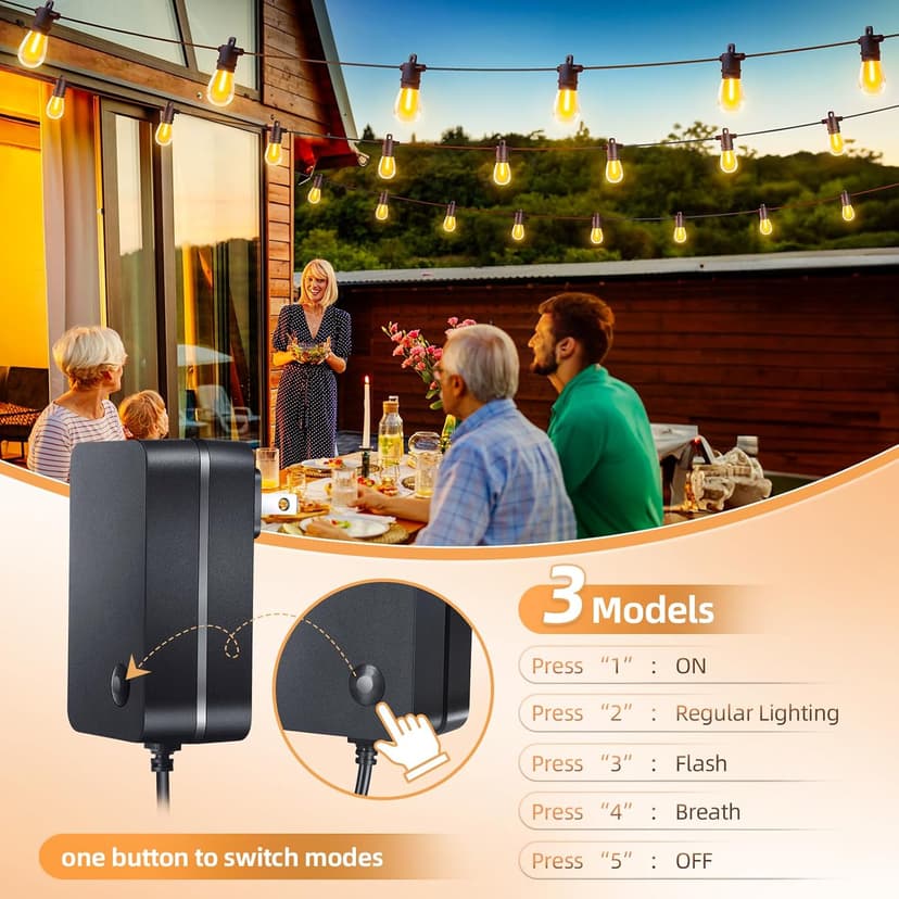 LED Outdoor String Lights Patio - 50FT Dimmable Hanging Light with Remote, Waterproof Shatterproof Edison Bulbs, 3 Modes 2 Timer Outside Lighting Connectable for Graden Porch Backyard Balcony Cafe