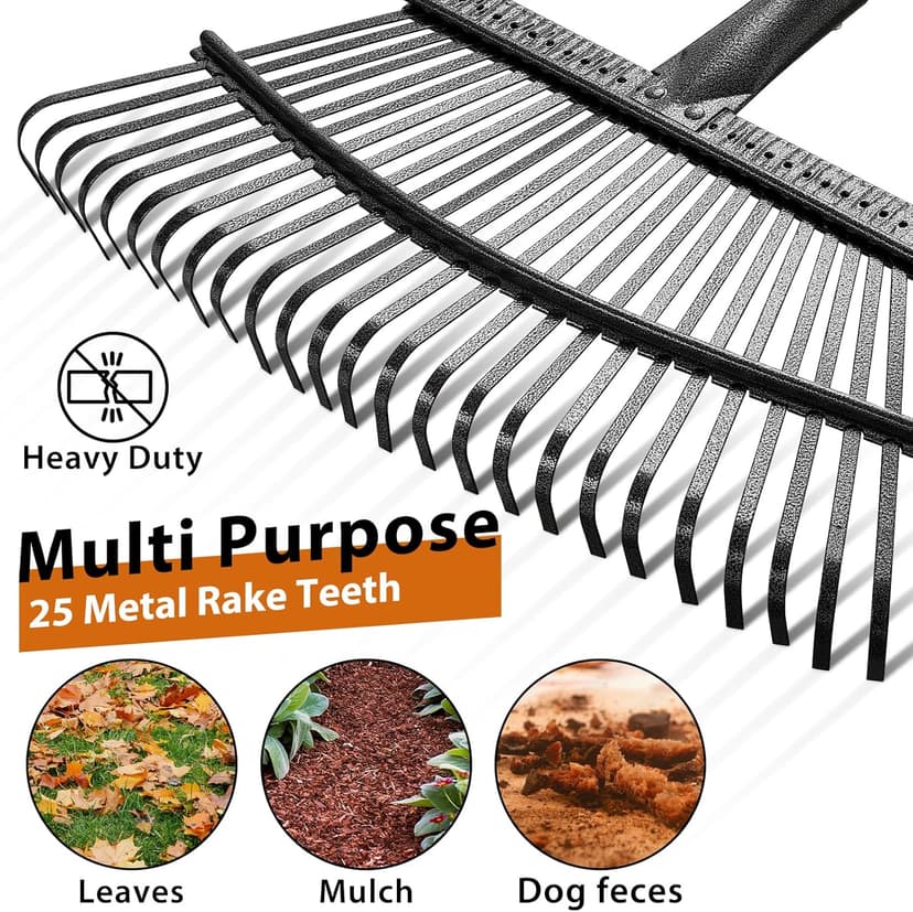 Rake,65 Inch Garden Leaf Rake Set, Wide Heavy Duty Leaves Raking Tools with 25 Metal Tines, 32 Gallon Leaf Bags and Scoops, Yard Garden Thatching Rakes for Lawn Flower Bed Grass Mulch Shrub