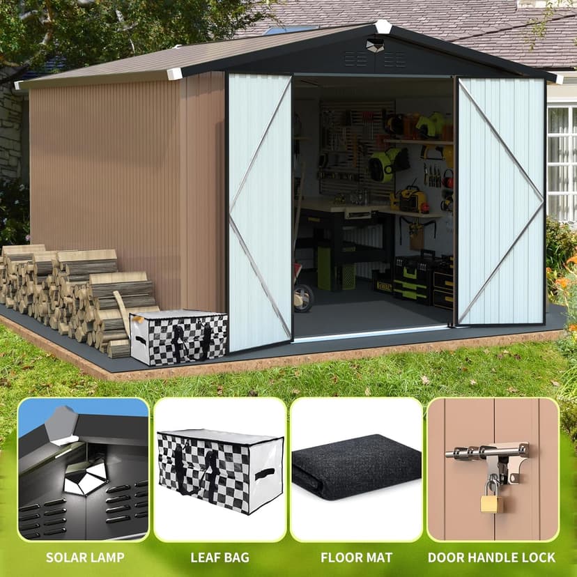 Metal Storage Shed,Outdoor Storage Building 10x12,Large Backyard Shed with Lockable Doors,Waterproof Outside Storage Sheds