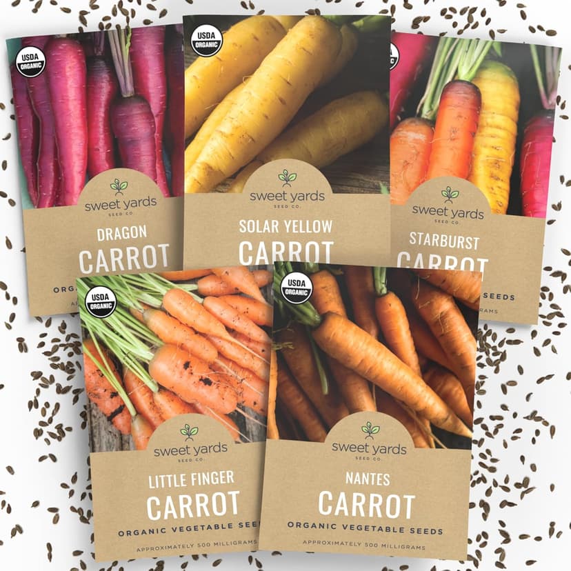 Organic Carrot Seeds Variety Pack - 5 Individual Packs - 2025 Season - Nantes, Little Finger, Dragon, Solar Yellow and More! for Indoor & Outdoor Planting (Non-GMO, Certified Organic)
