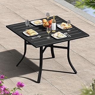 YITAHOME Patio Table, 37" Square Outdoor Patio Dining Table with 1.57" Umbrella Hole, E-Coating Metal Outdoor Dining Table Perfect for Lawn Backyard Garden, Black