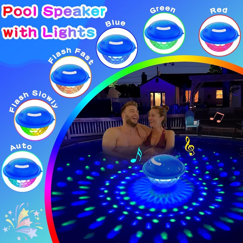 KingSom Bluetooth Pool Speaker,Floating Pool Speaker with Colorful Lights,Hot Tub Speakers IP68 Waterproof pool Speakers,16W Loud Stereo Sound Bluetooth speaker,TWS Pairing Floating speakers for Pools