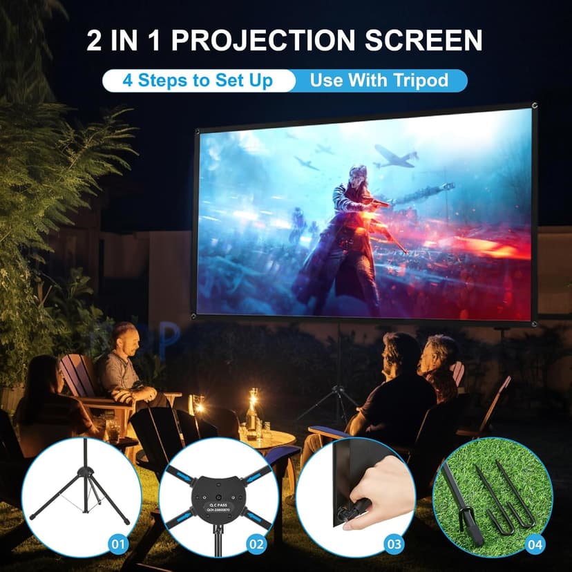 Portable Projector Screen with Stand, ALR Projector Screen 100 Inch 16:9, Outdoor Projection Screen, High Contrast, Work in Ambient Light, Compact, Easy Setup, Idea for Home Cinema, Backyard Party