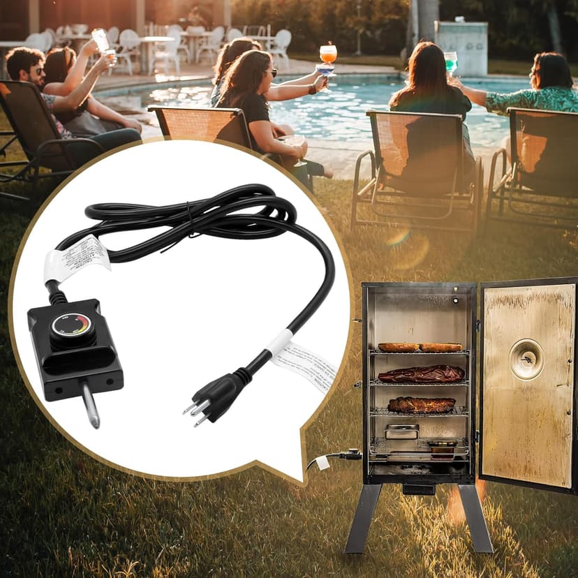 Adjustable Thermostat Controller Probe Cord for Masterbuilt Analog Electric Smokers , Thermostat Control with Power Cord Replacement Parts for Most Electric Smoker and Grills Heating Element