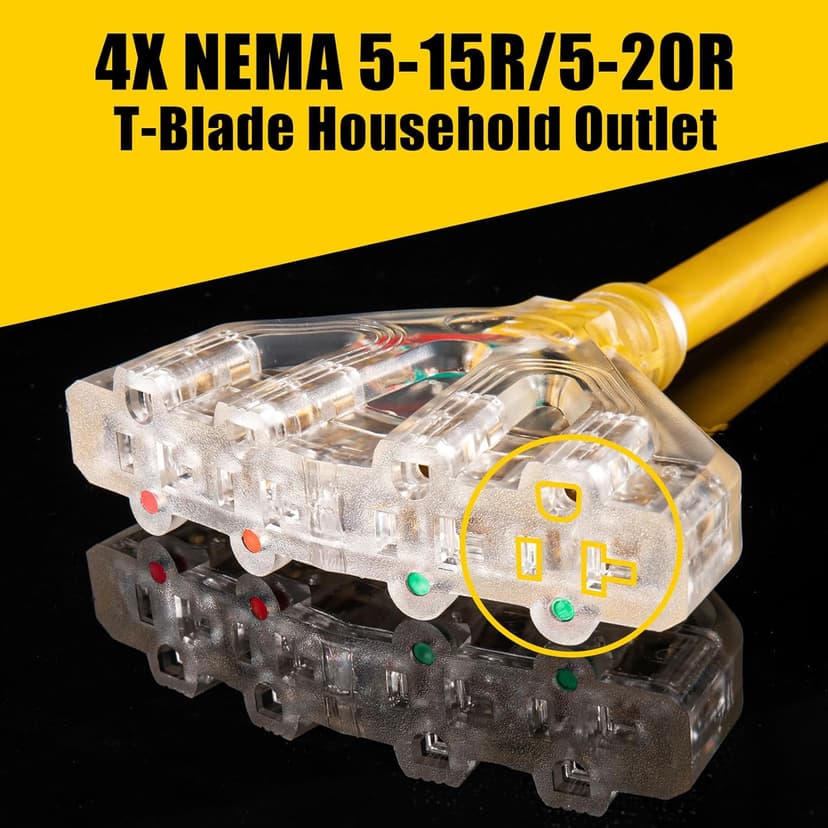 30 Amp to 110 Outdoor Generator Adapter Power Cord, 4 Prong Locking 30 Amp to 15 Amp Generator Adapter, NEMA L14-30P Male to 4X 5-20R T-Blade Female with Dust Protection Caps, 1.5FT
