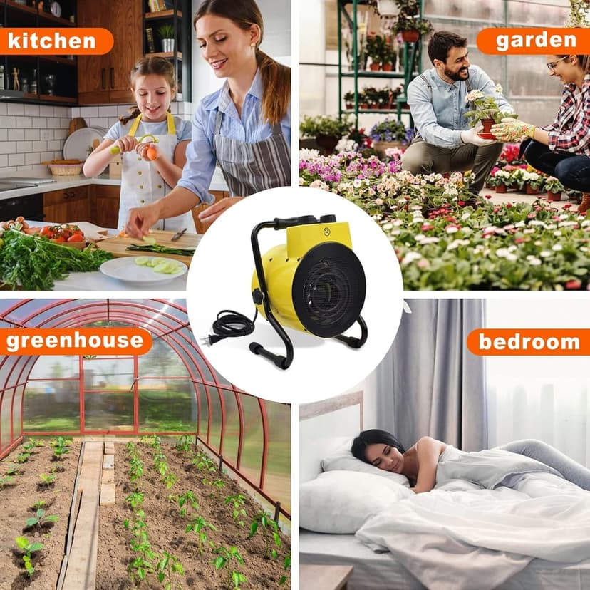 Greenhouse Heater with Adjustable Thermostatic - Outdoor Space Heating Fan for Flower Houses, Grow Tent, Overheating Protection, Fast Heating, Patio & Garage, Yellow