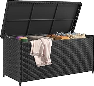 YITAHOME 260 Gallon Deck Box, XXL All-Weather Wicker Outdoor Storage Box, Oversized Rattan Storage Cabinet for Patio Furniture, Cushions, Pool Storage and Garden Tools (Black)