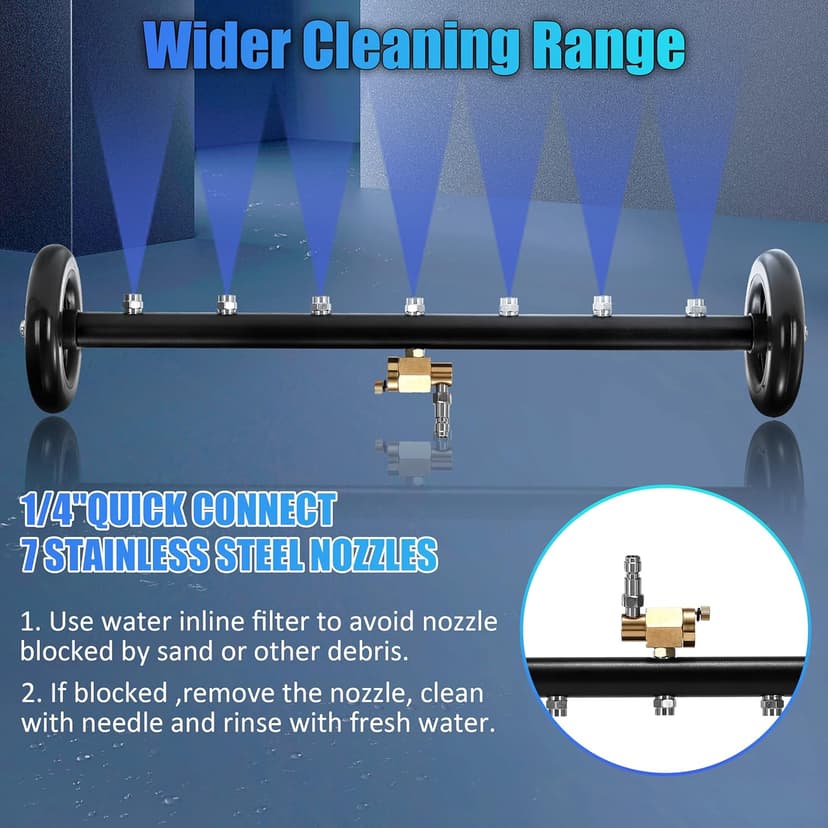 Tool Daily Dual-Function Undercarriage Cleaner, 24 Inch, Water Broom for Pressure Washer with 7 Nozzles, Under Car washer Attachment, 3 Pcs Extension Wand, 4000 PSI