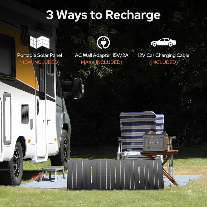 Portable Power Station with Foldable 40W Solar Panel, 100W Solar Powered Generator with Panels,110V AC Outlet Camping Solar Power Bank 146Wh Lithium Battery Pack for Home RV Outdoor Power Outage