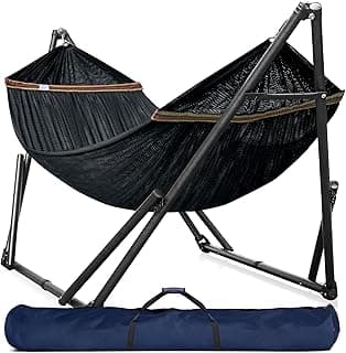 Tranquillo Hammock Stand 600 lbs Capacity, Instant 20s Foldable, 3-Year Warranty Hammock with Stand, 2 Person Camping Revolutionary Portable No Screws, Premium Hammocks, Black