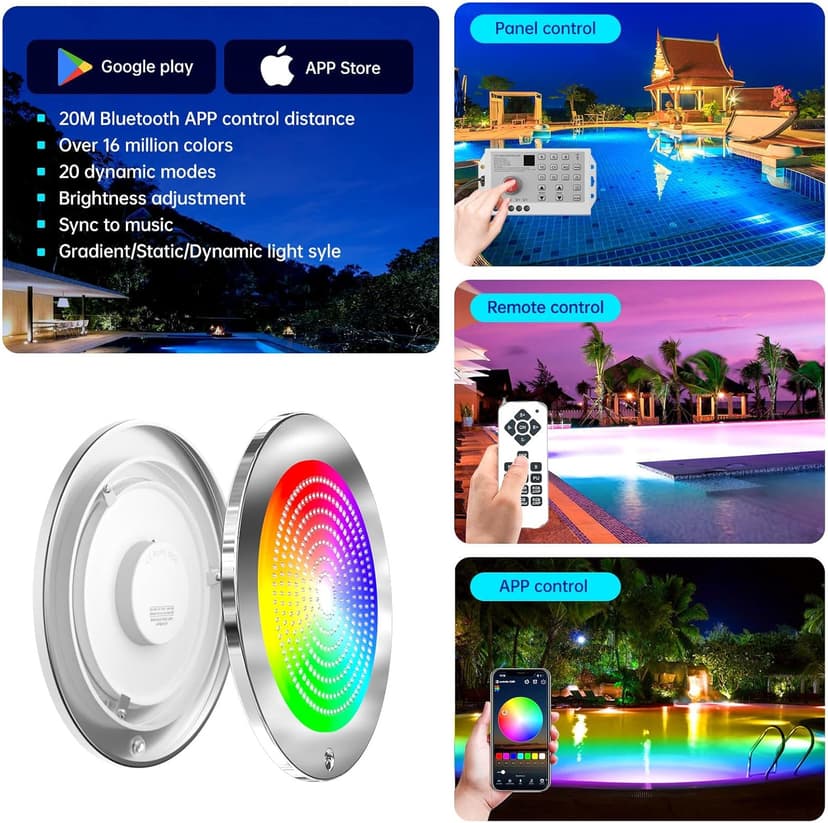 60ft Led Smart Pool Lights for Inground Pool with 3 Control Way (App/Remote/Controller), 54W 10 Inch Color Changing Underwater Swimming PoolLight for 10" Large Wet Niches