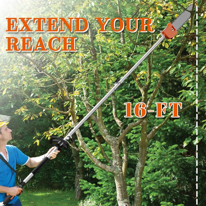 48CC Gas Powered Pole Saws,2-Stroke Gas Pole Saws for Tree Trimming with11.5in Cutting Bar, with Extendable Pole to Height Reachable 16 FT Chainsaw Tree Trimmer