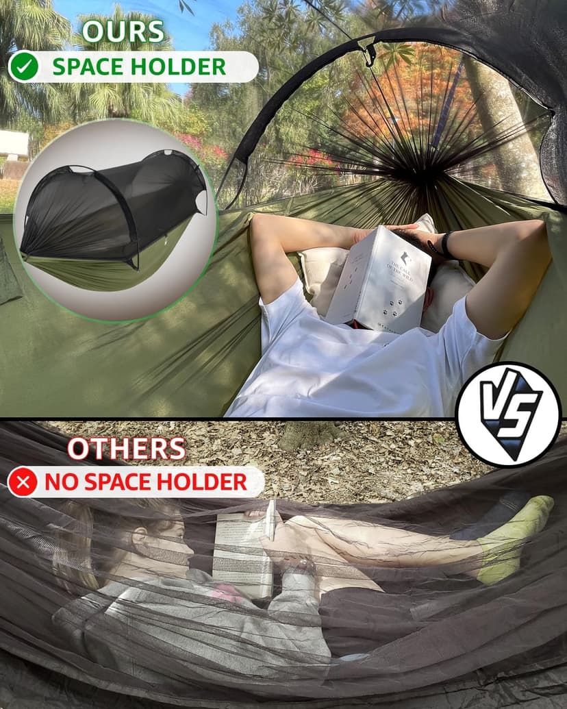 ADVOKAIR Camping Hammock with Mosquito Net Up to 500lbs, Ultralight and Portable Nylon Travel Hanging Hammock with Tree Straps, Perfect for Outside, Backpacking, Hiking and Backyard