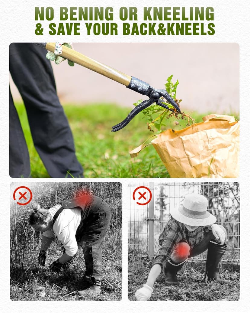 joyhalo 44" Dandelion Weed Puller Tool Stand Up Heavy Duty 4-Claw, Long Handle Weeder Tool for Yard with Steel Head, Weeding Tool Weed Picker, Weed Pulling Tool Without Bending or Kneeling