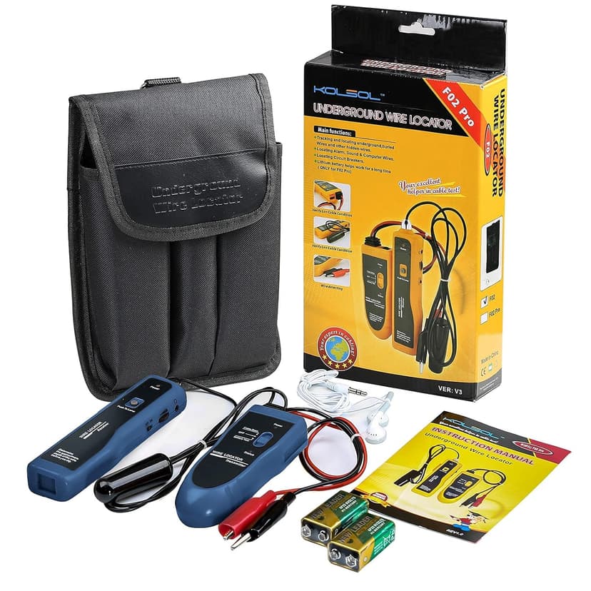 F02 Underground Cable Locator, Wire Tracer with Earphone, Cable Tester for Dog Fence Cables Irrigation Control Wires