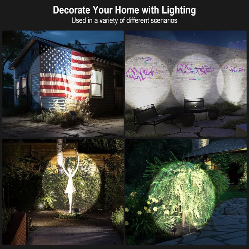 T-SUN Solar Spotlights for Trees, Solar Powered Sunset Projector Lights, 2 Lighting Modes Solar Landscape Spotlights Solar Garden Lights for Trees, Flag, Garden, Yard, Pathway, Patio(White-2 Pack)