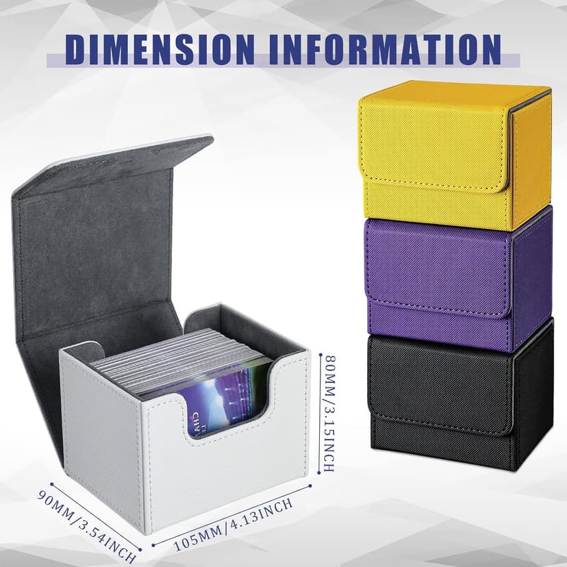 Yookeer 4 Pieces Leather Deck Card Boxes Cards Deck Game Box for Collectible Playing Card Box Compatible with MTG Commander(Black, Purple, Yellow, White,Horizontal)
