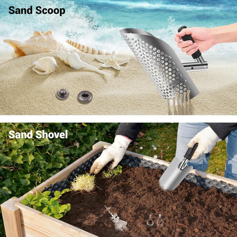 Sand Scoop with Shovel for Metal Detecting, Metal Detector at Beach,Heavy Duty Stainless Steel Metal Detecting Tool,Treasure Finds Scoop, Digging Shovel Fast Sifting Shovel