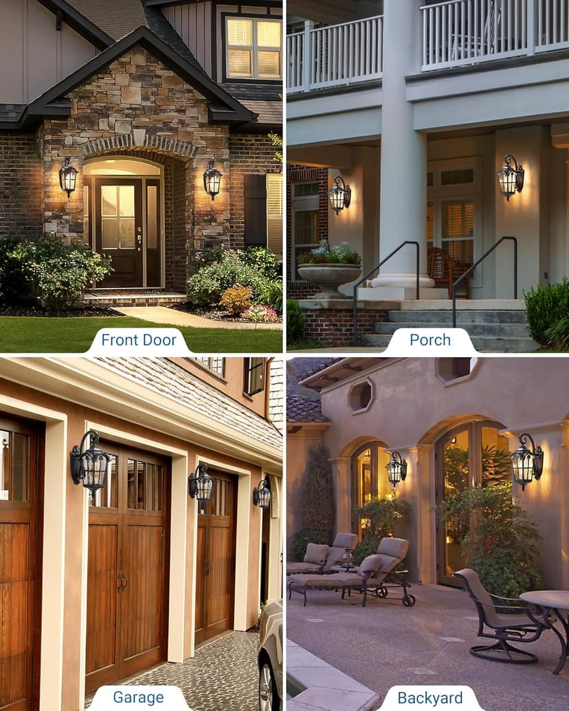 DEWENWILS Outdoor Wall Light Fixtures Wall Mount, Black Roman 17.7" H Exterior Wall Lantern, Anti-Rust & Waterproof, Water Ripple Glass, Outside Wall Sconce Porch Light for House, Garage