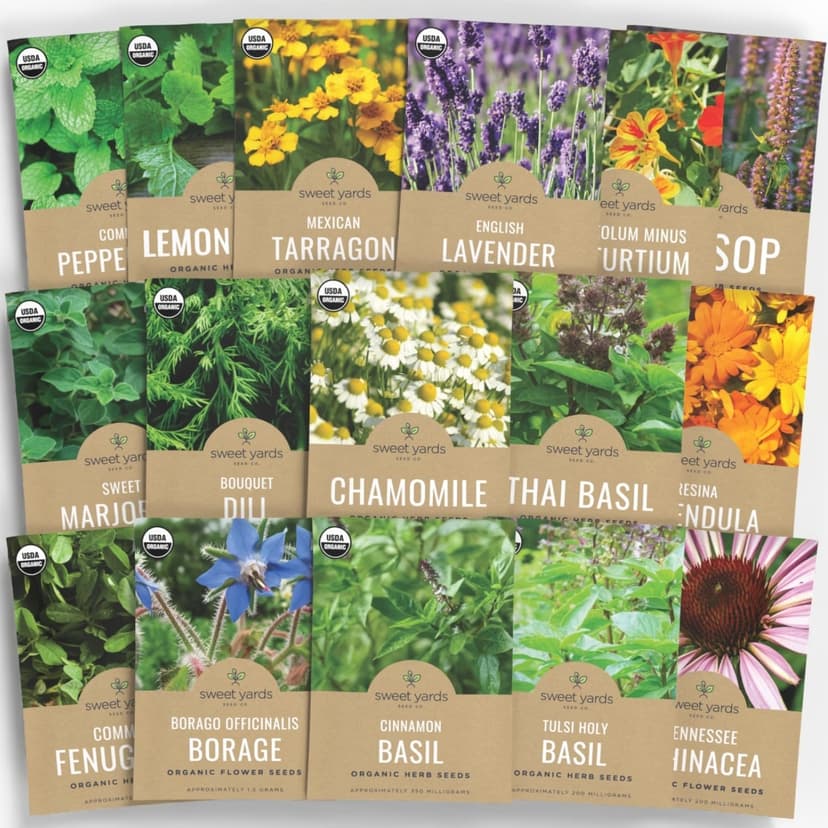 Organic Herbal Tea Seeds Variety Pack - 16 Individual Packs - 2025 Season - Mint, Lavender, Chamomile and More! for Indoor & Outdoor Planting (Non-GMO, Certified Organic)