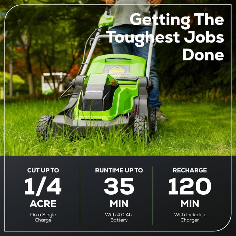 Greenworks 40V 17" Cordless (Push) Lawn Mower (75+ Compatible Tools), 4.0Ah Battery and Charger Included