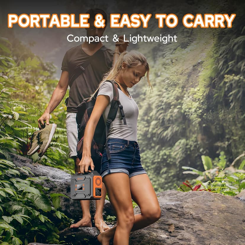 Portable Solar Power Station with Foldable 60W Solar Panel with Power Bank Bag, 110V 300W Generator Power Pack with AC Outlet for Camping Power Outage RV Outdoor Life